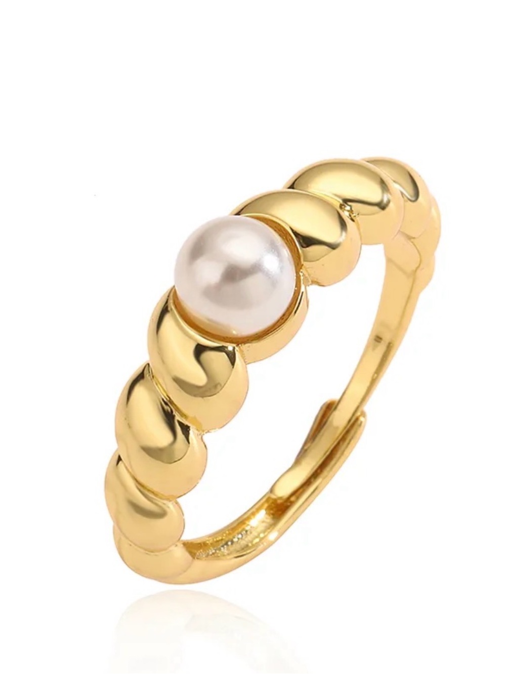 Gold Pearl Accent Ring | Adjustable Gold Plated Copper Ring | Bubble Band